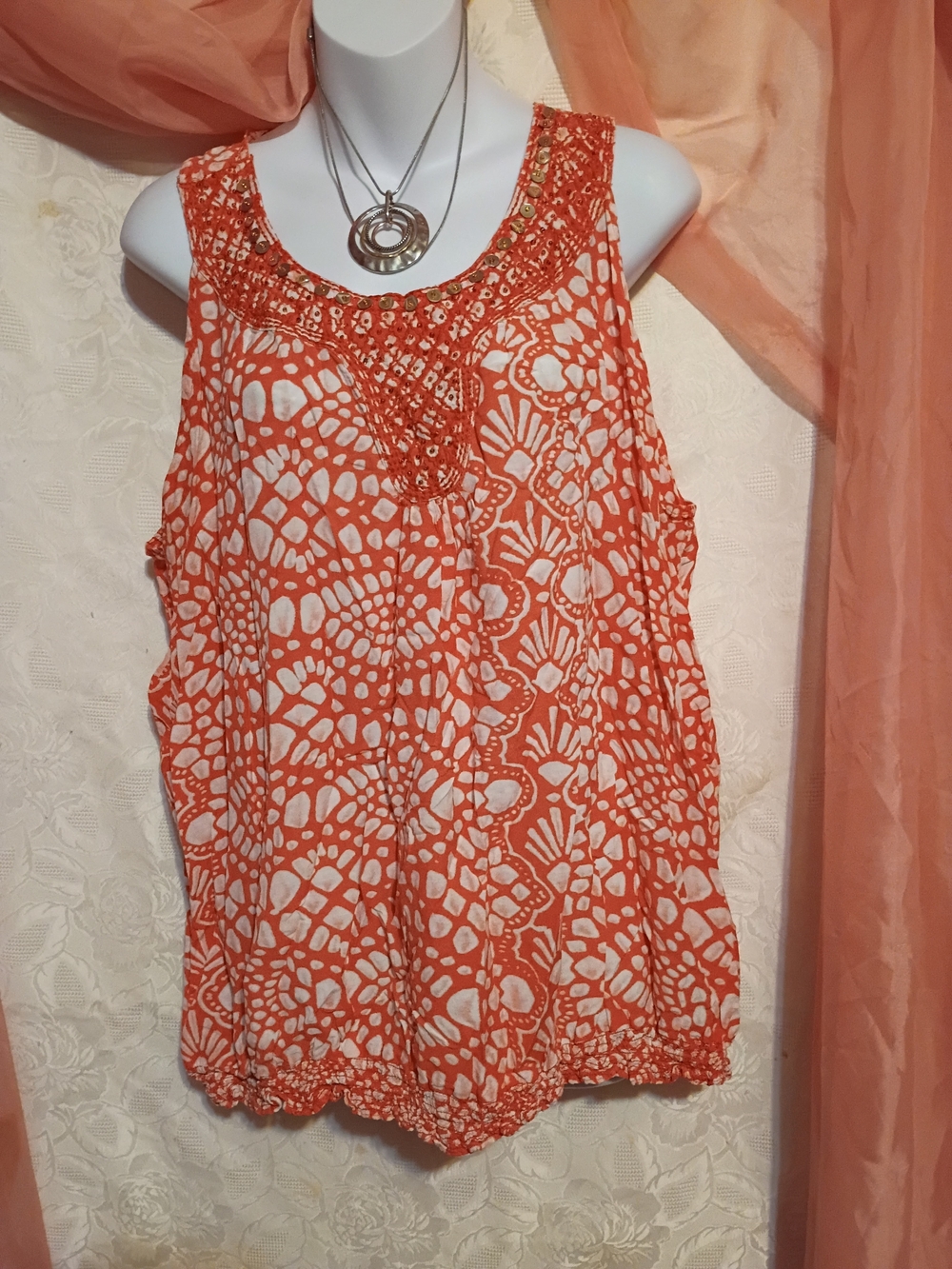 Lane Bryant Ladies Orange and White Sleeveless Top Sz 26